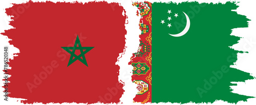 Turkmenistan and Morocco grunge flags connection vector