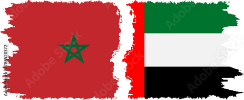 United Arab Emirates and Morocco grunge flags connection vector