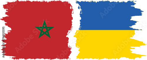 Ukraine and Morocco grunge flags connection vector