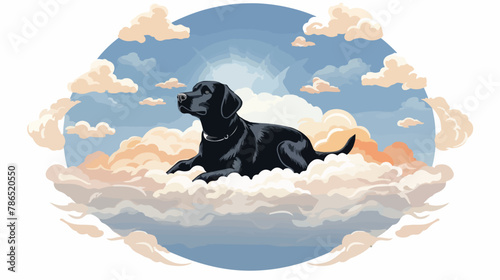 A dog in heaven in the clouds in paradise after death