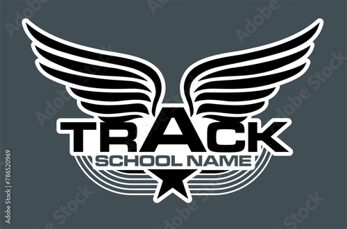 track and field team design with wings for school, college or league sports