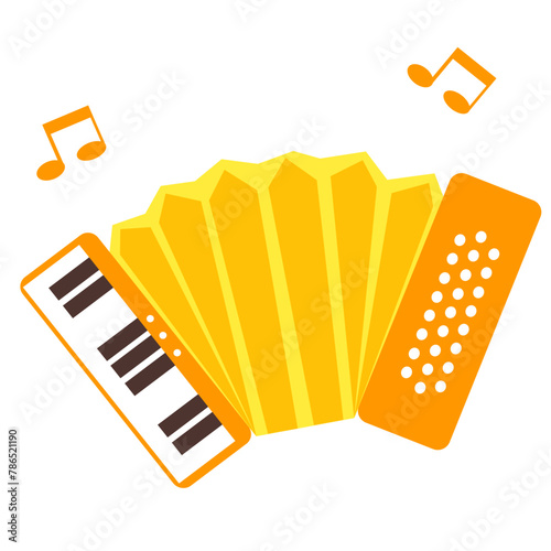 Orange accordion. Orange musical instrument with keys.
