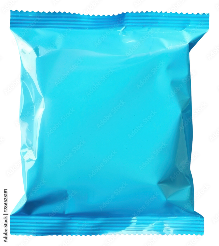 PNG  Small snack packet blue crumpled plastic