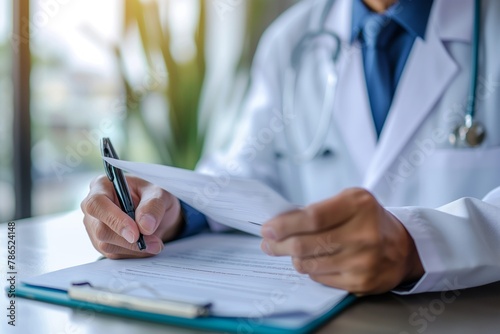 Cropped shot of a young male doctor going through medical records