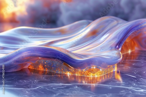 Detailed shot of a highend corporate lobby, with a focus on the intricate design of the reception desk and modern art installations