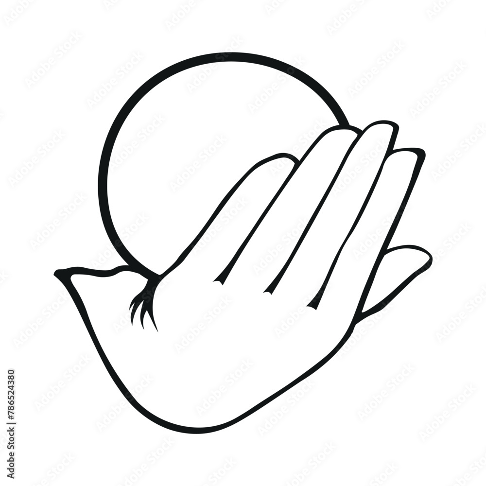 representation of a single hand holding offering protecting a sphere representation of a single hand holding offering protecting a sphere