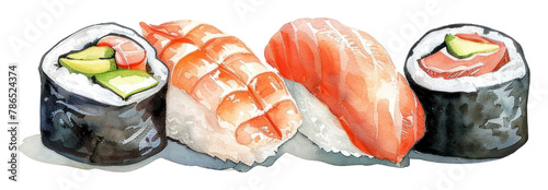PNG Sushi border watercolor rice food meal photo