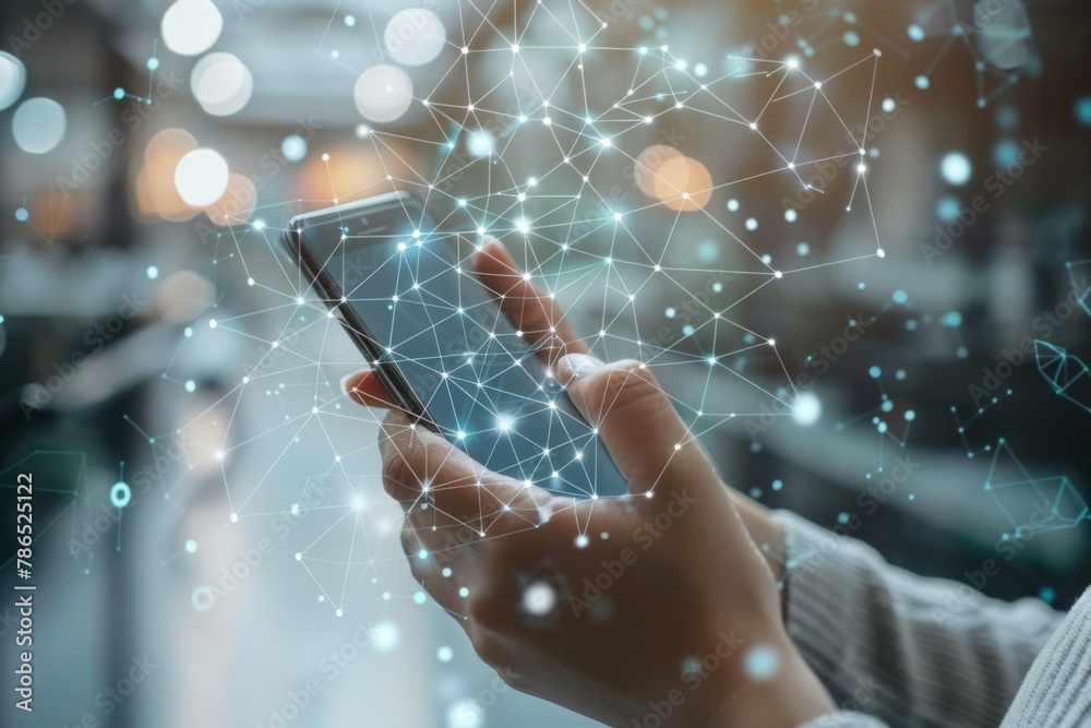 Smartphone with network dots technology created with generative ai Smartphone with network dots technology created with generative ai