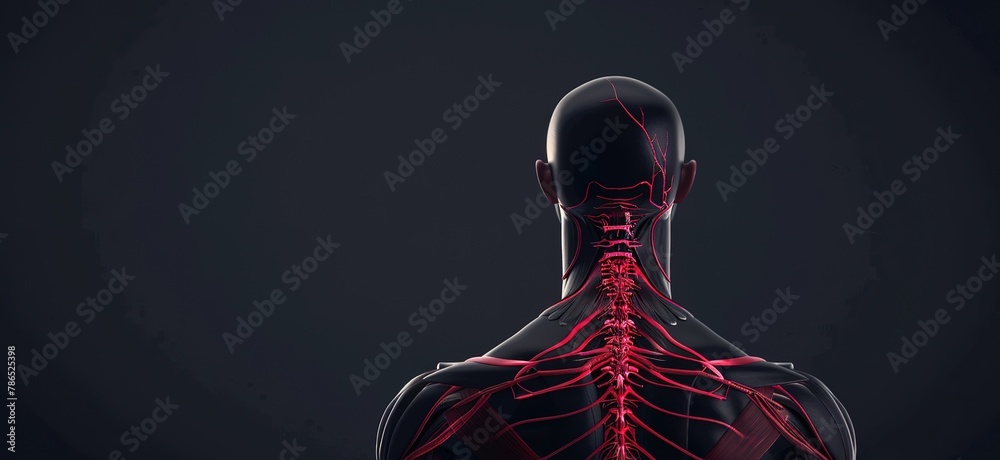 Illuminated Anatomy: Detailed visualization of the human spine and muscular structure in bright light - obrazy, fototapety, plakaty 