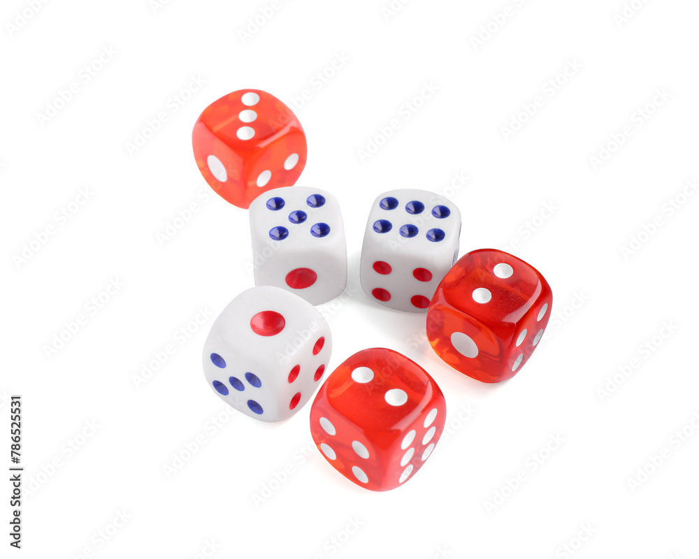 Many color game dices isolated on white Many color game dices isolated on white