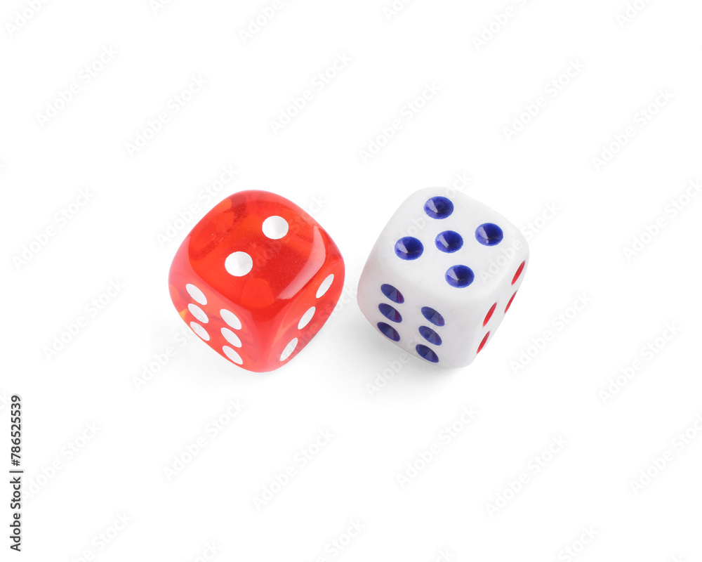 Two color game dices isolated on white Two color game dices isolated on white