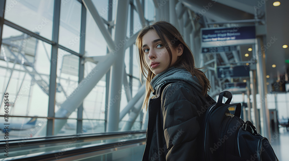 Girl Arrives at Airport Gate for Arrival Girl Arrives at Airport Gate for Arrival