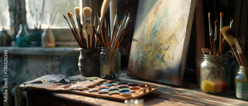 Art Studio Vibrancy: Brushes, Paints, and Creative Flourish. © Vladimir Popovic 