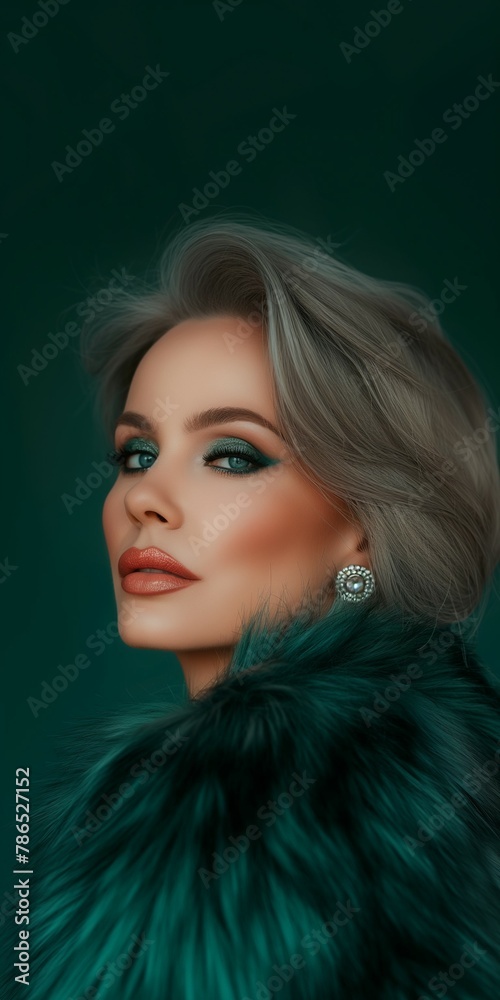 portrait of a woman on dark green background portrait of a woman on dark green background