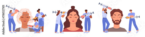 Beauty Injection anti-aging treatment set, flat vector illustration isolated.