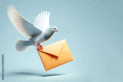 A pigeon flying with a letter. Space for text.