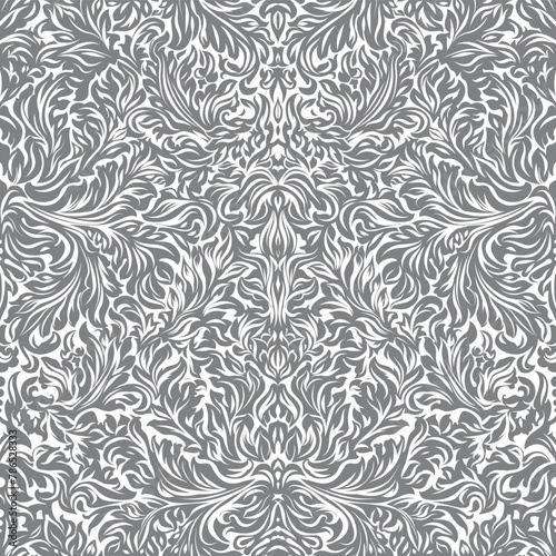 Seamless vector floral pattern with detailed stylized leaves and stylish curls.