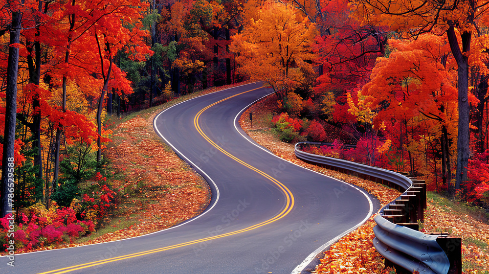 Fototapeta premium A road with a curve and trees on both sides