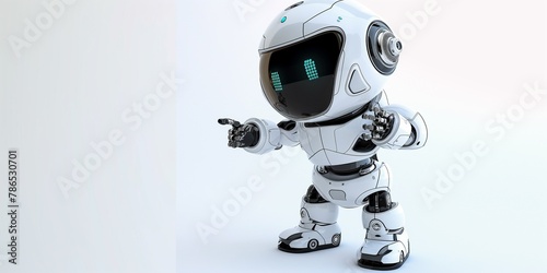 Set positive cute robot pointing at a space. background white
