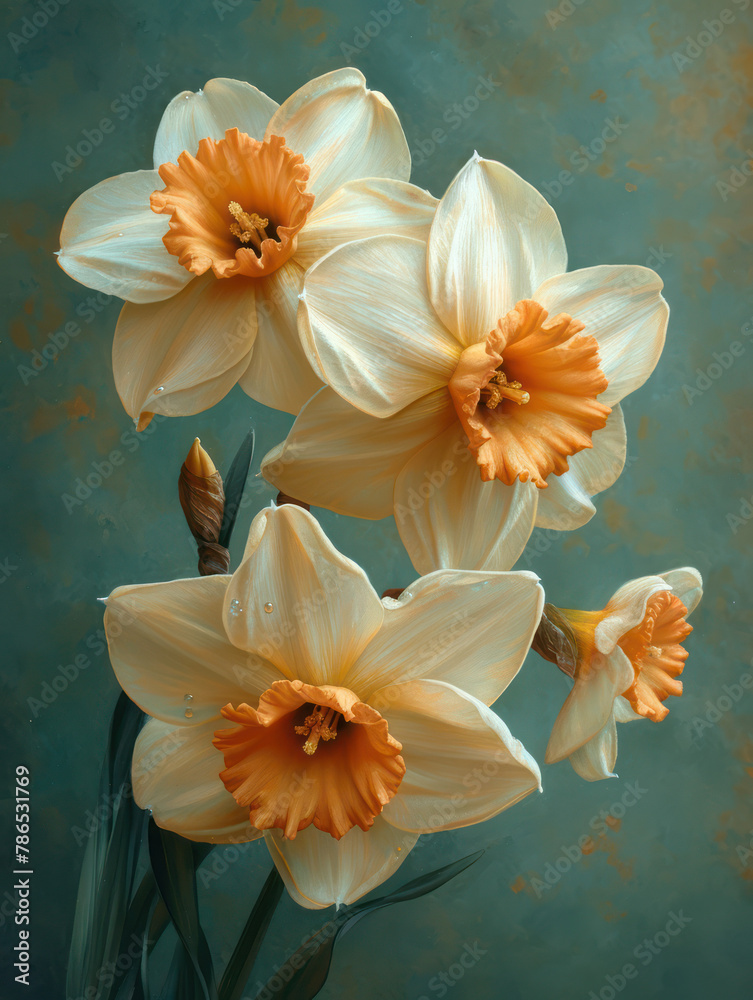 white and yellow daffodil on green background white and yellow daffodil on green background