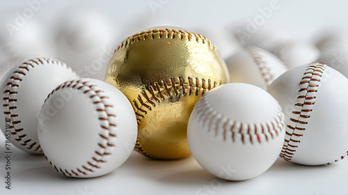 Golden baseball atop white baseballs with isolated background, Generative AI