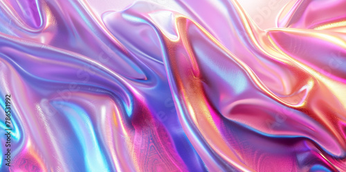 3D render of a colorful iridescent holographic background. Colorful abstract fluid liquid waves with a hologram effect  holography  a shiny wavy cloth texture.