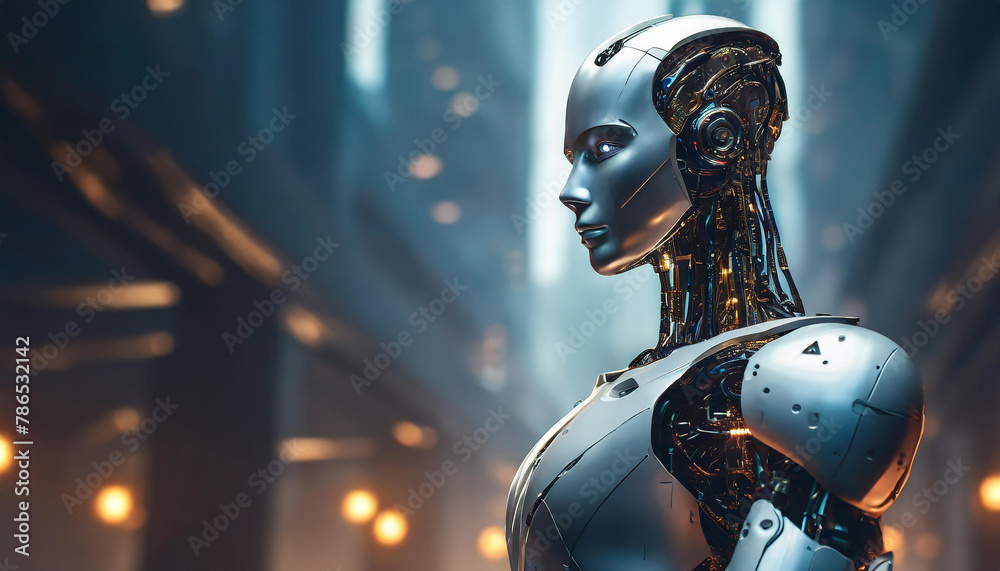 Futuristic humanoid robot. Artificial intelligence robotics, cyborg. Future technology.