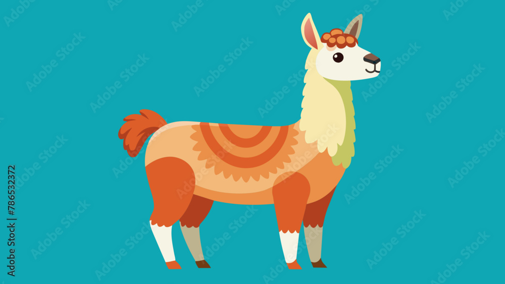 Obraz premium Vector illustration of cute character south America lama. Isolated cartoon baby llama. Hand drawn Peru animal guanaco, alpaca, vicuna. Drawing for print, fabric.