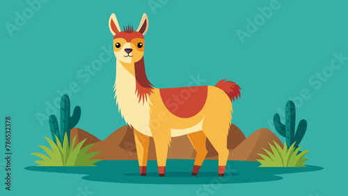 Vector illustration of cute character south America lama. Isolated cartoon baby llama. Hand drawn Peru animal guanaco, alpaca, vicuna. Drawing for print, fabric.