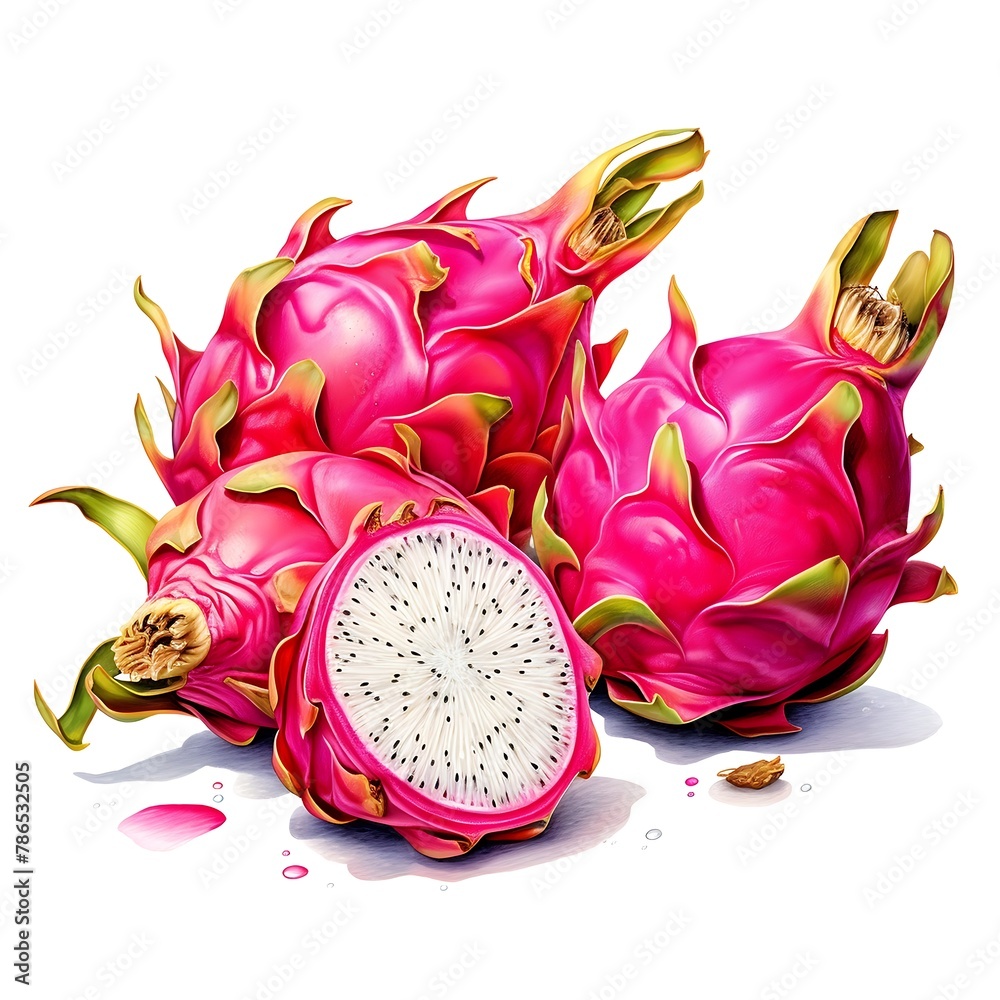 Dragon Fruits on white background, Fresh Dragon Fruits Dragon Fruits on white background, Fresh Dragon Fruits