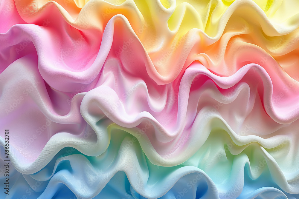 3d render of colorful wavy plastic background, pastel rainbow colors