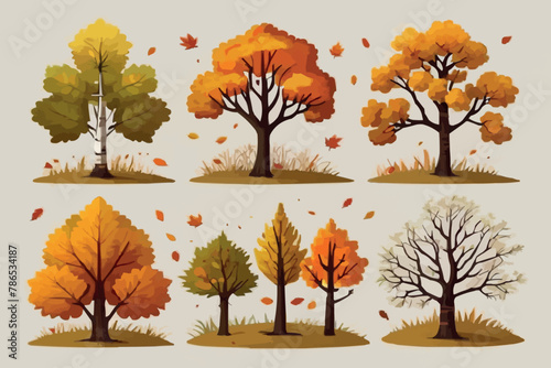 Fall tree clipart digital watercolor, Autumn trees graphics, Cute tree Illustrationon on a white background