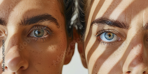 Two women with blue eyes and light skin