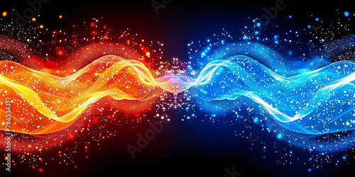 The image is a colorful, abstract representation of two flames coming together