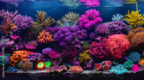 A colorful aquarium with many different types of sea creatures