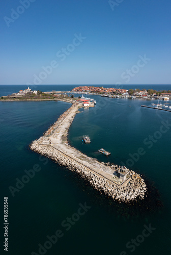 Lighthouse, st kirik island and the harbor in Sozopol, Bulgaria photo