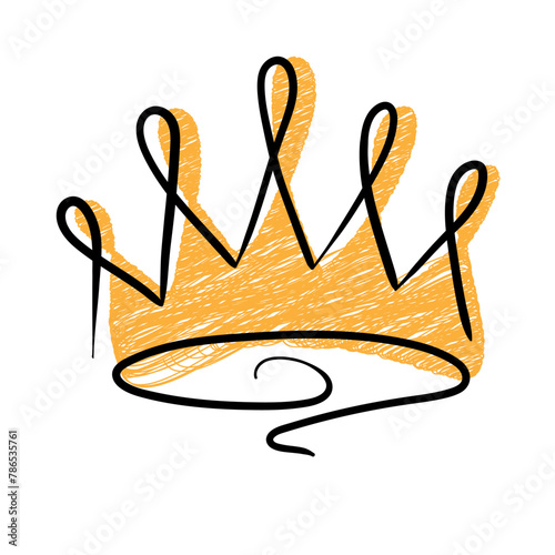 Handdrawn crown in brush stroke texture paint style.Crown doodle icon. Vector illustration