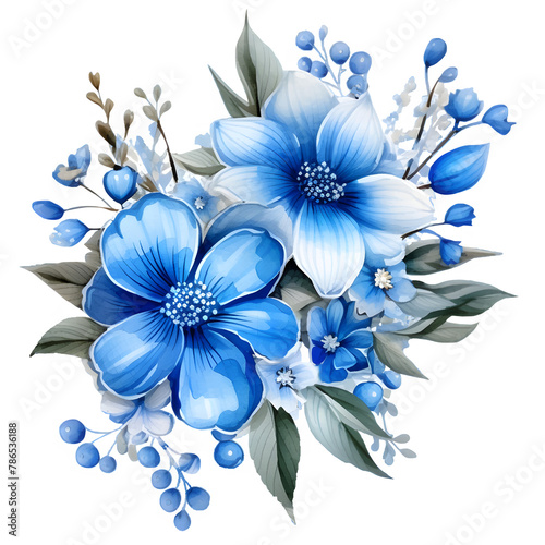 Blue Flowers Watercolor Illustration PNG, Transparent Background