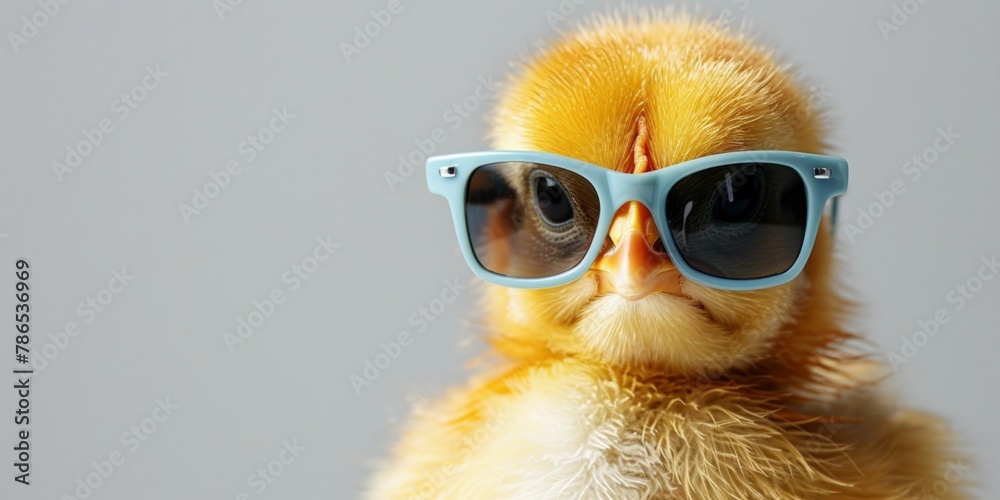photo of a cute little yellow chicken wearing sunglasses on a white background photo of a cute little yellow chicken wearing sunglasses on a white background