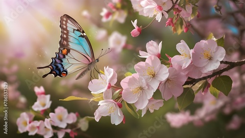 butterfly on pink cherry blossom in spring © Riffaqat Hussain