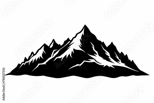 Black Mountain Silhouette on White Background.