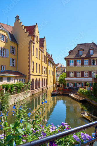 Old town of Colmar with the river Lauch in Alsace in France