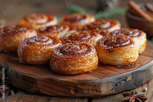 Convert the sweet roll into small pieces and place them on an elegant wooden plate