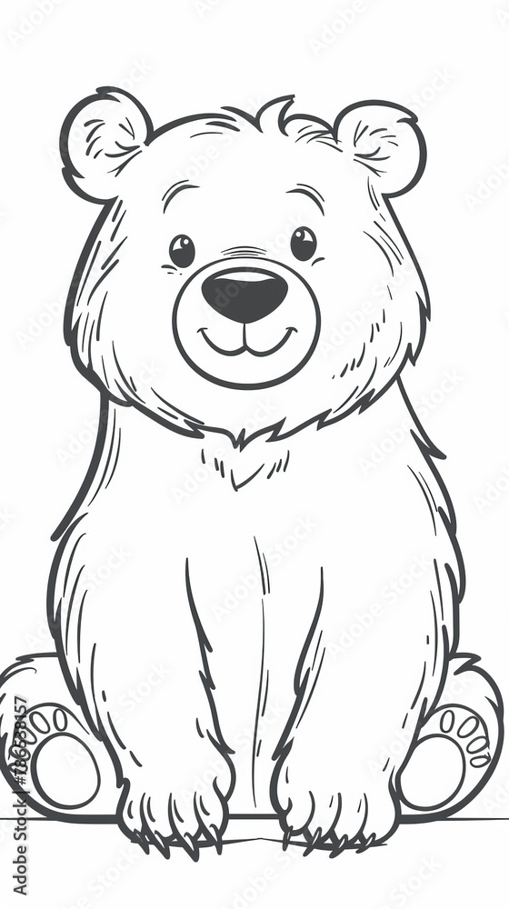 Animals (simple outlines): A coloring book page featuring a friendly bear outline Animals (simple outlines): A coloring book page featuring a friendly bear outline