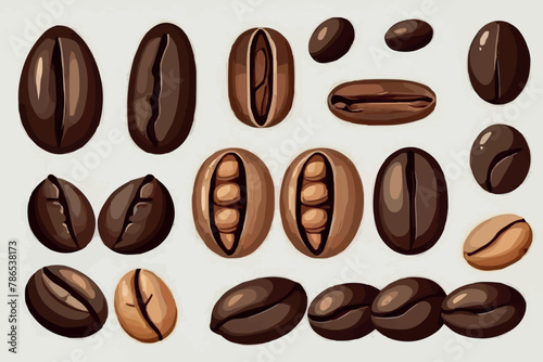Close-up of a Bunch of Coffee Beans on White Background - Illustrator Design