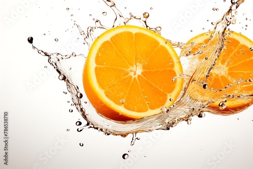 Orange with water splashing isolated on white background