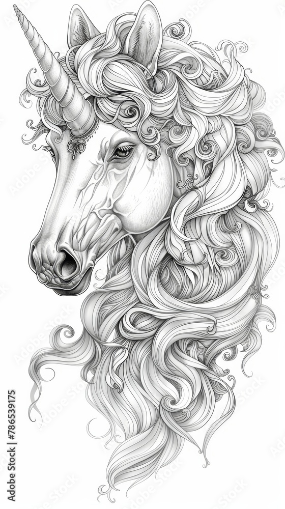 Fototapeta premium Fantasy elements: An elegant unicorn, with a flowing mane and horn