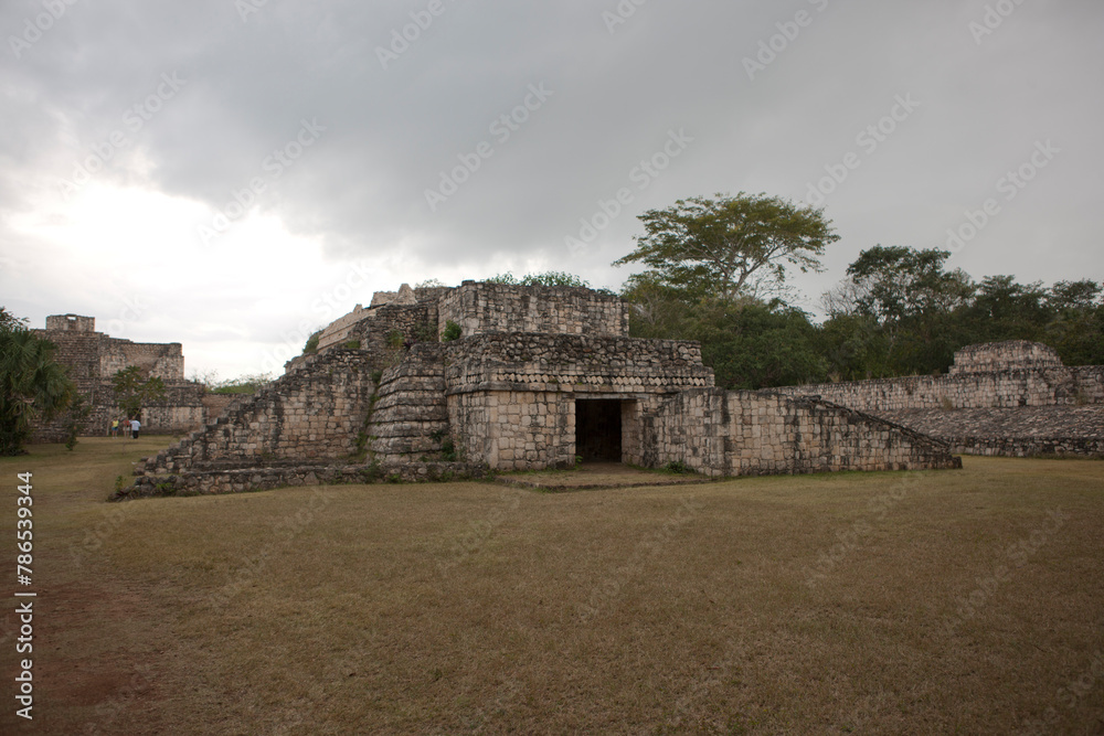 Mexico ruins of the Mayan city of Ek Balam on a cloudy winter day