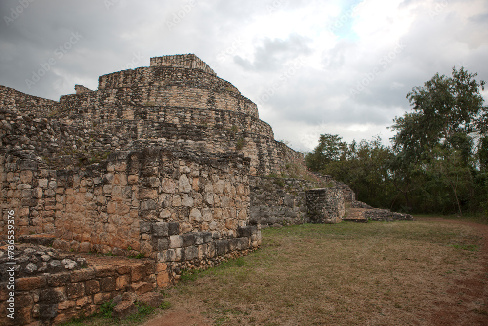 Mexico ruins of the Mayan city of Ek Balam on a cloudy winter day