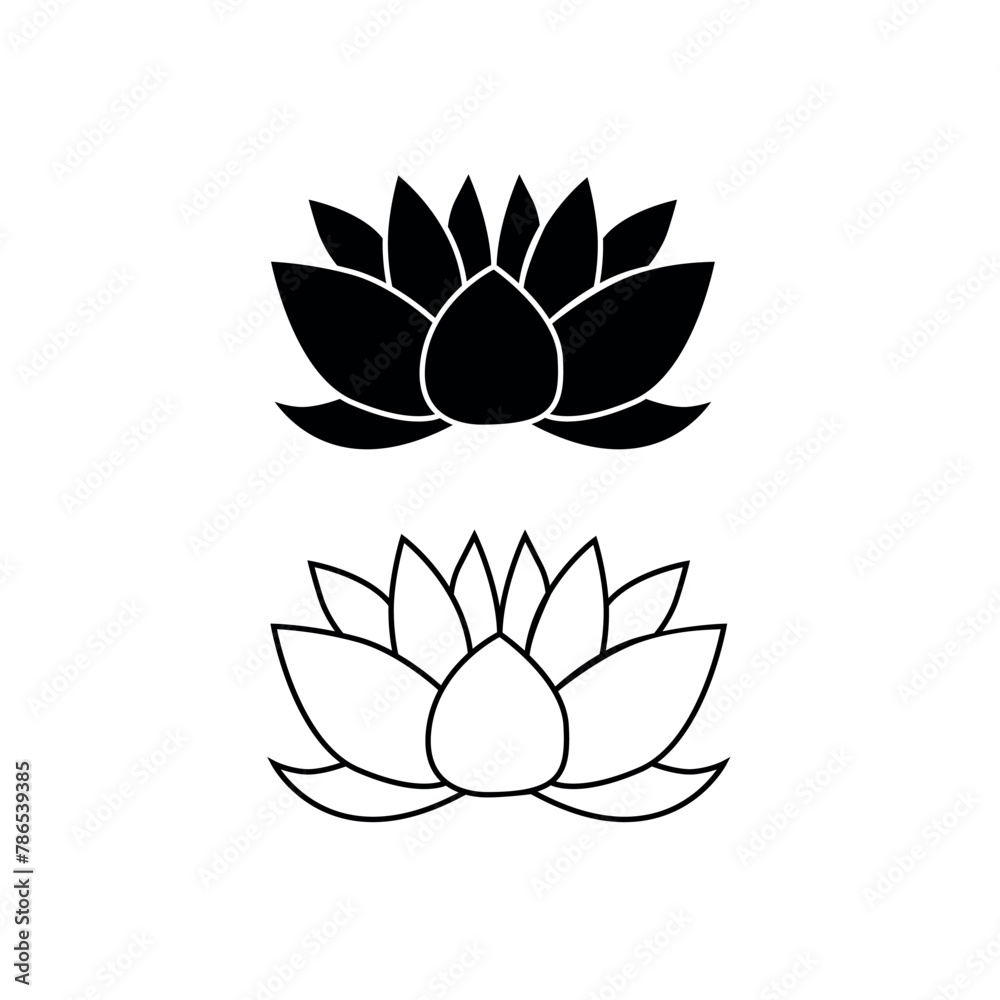 Simple elegant lotus vector set. Outline and silhouette flower Simple elegant lotus vector set. Outline and silhouette flower